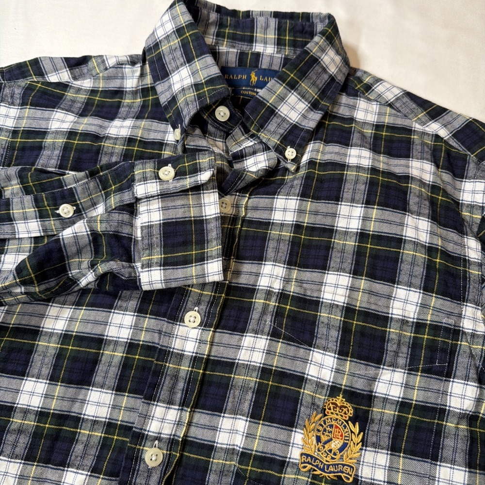 Ralph Lauren Crest Button‎ Down Shirt Men's Sz Small Blue Green Plaid